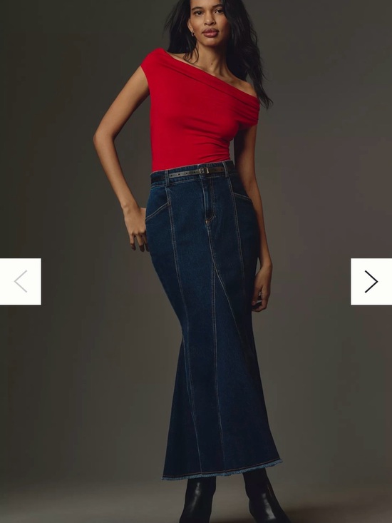 Pilcro Dresses & Skirts - PILCRO Anthropologie Fluted Denim Maxi Skirt Dark Wash Raw Hem Size 12